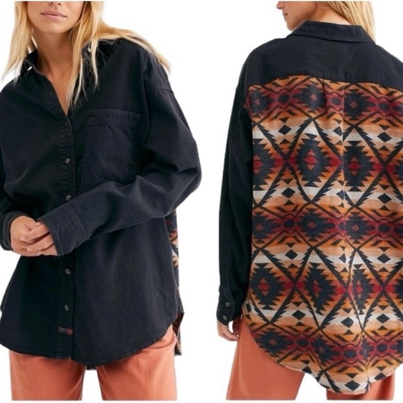 Free People Tops - Free People We the Free echo rock black washed chambray button western flannel